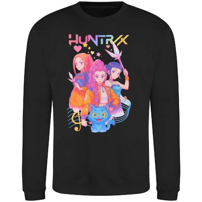 K-Pop Demon Hunters - Huntrix Group Girls And Derpy Youth Black Sweatshirt