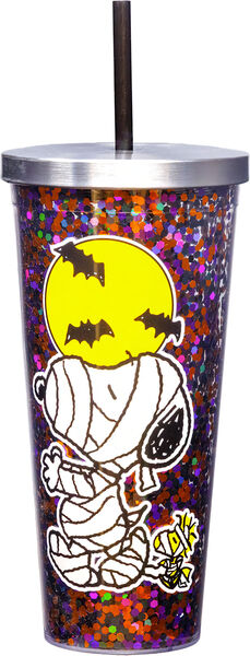 Spoontiques Snoopy - Halloween Glitter Cup with Straw