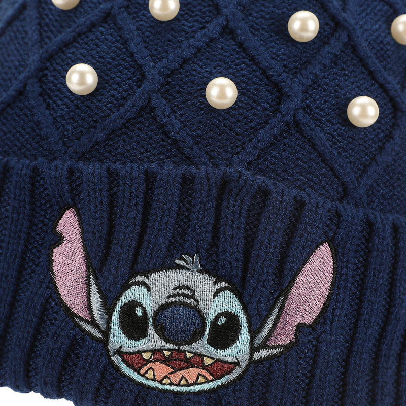 Load image into Gallery viewer, Disney Lilo &amp; Stitch - Stitch Character Face &amp; Pearl Appliques Blue Cuff Beanie
