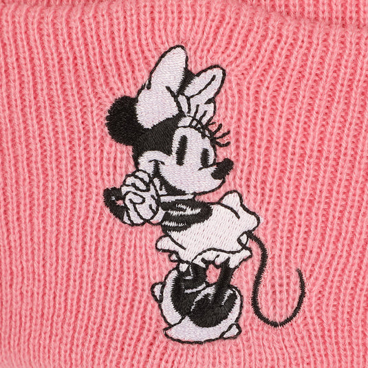 Bioworld Disney - Minnie Mouse Embroidred Black & White Character On Pink Cuff Beanie