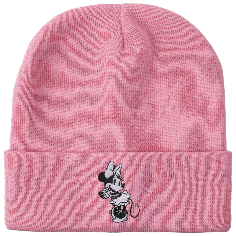 Cargue la imagen en el visor de la galería, Bioworld Disney - Minnie Mouse Embroidred Black &amp; White Character On Pink Cuff Beanie
