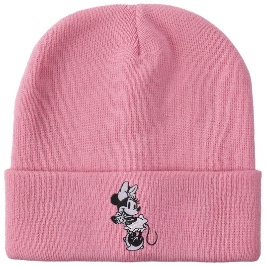 Bioworld Disney - Minnie Mouse Embroidred Black & White Character On Pink Cuff Beanie