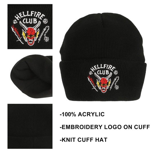 Stranger Things - Hellfire Club Embroidery On Black Acrylic Knit Cuff Beanie