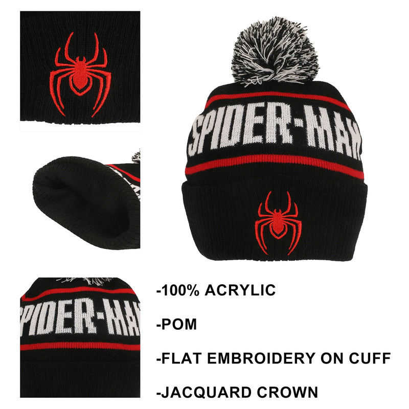 Cargue la imagen en el visor de la galería, Marvel Comics - Spider-Man Logo &amp; Name Text Black Cuff Beanie Knit Beanie
