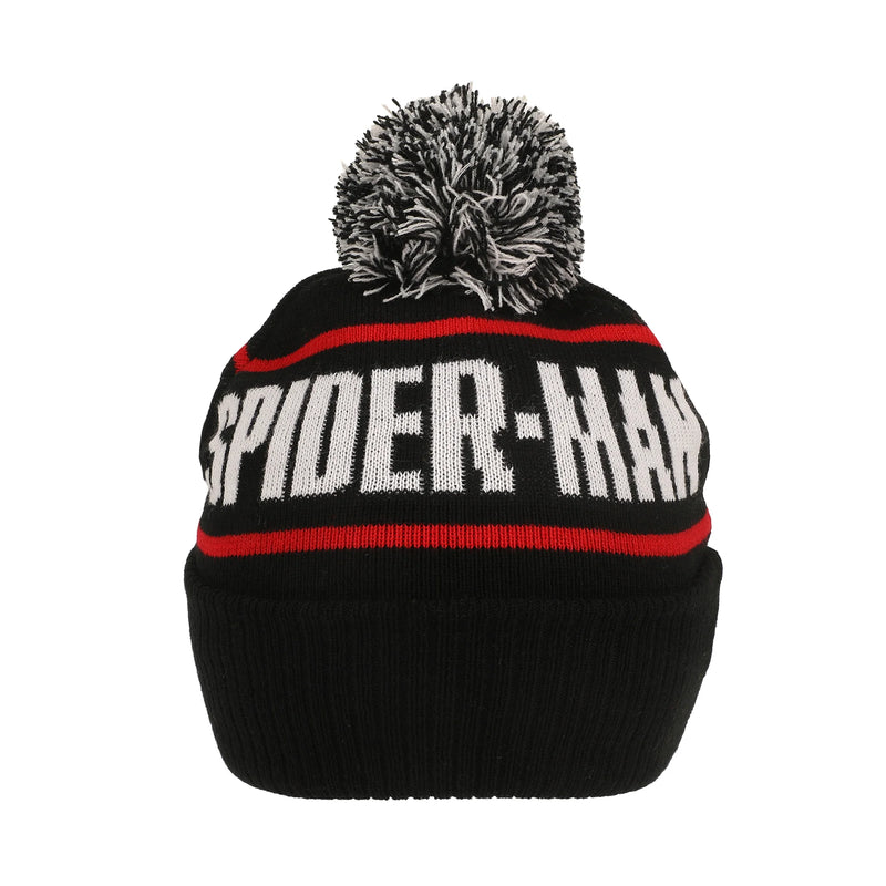 Cargue la imagen en el visor de la galería, Marvel Comics - Spider-Man Logo &amp; Name Text Black Cuff Beanie Knit Beanie
