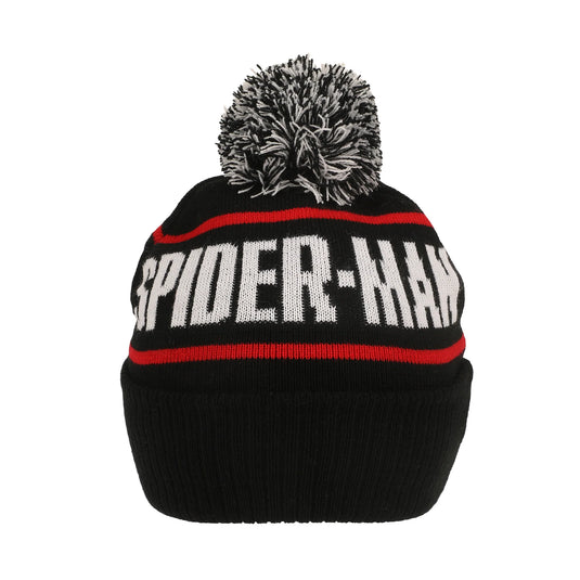 Marvel Comics - Spider-Man Logo & Name Text Black Cuff Beanie Knit Beanie