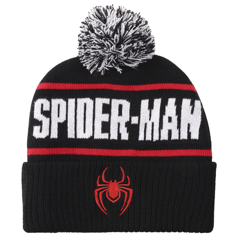 Cargue la imagen en el visor de la galería, Marvel Comics - Spider-Man Logo &amp; Name Text Black Cuff Beanie Knit Beanie
