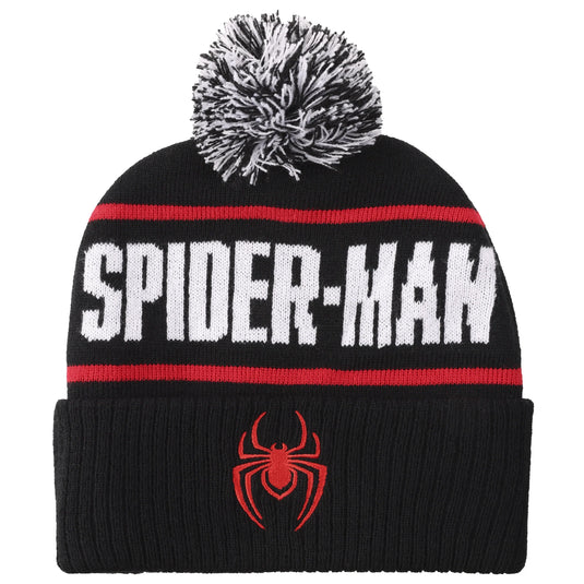 Marvel Comics - Spider-Man Logo & Name Text Black Cuff Beanie Knit Beanie