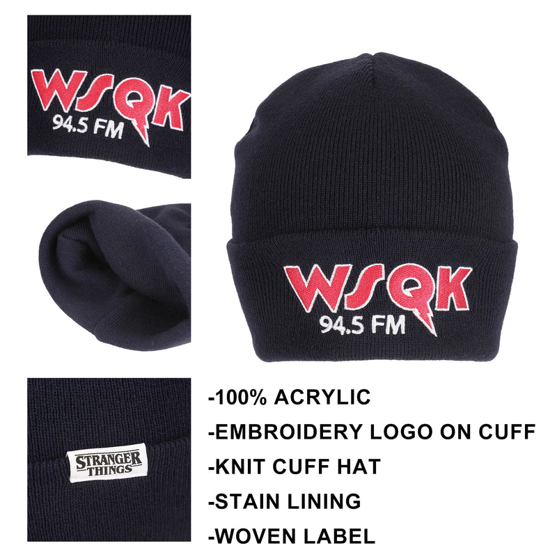 Chargez l&#39;image dans la visionneuse de la galerie, Stranger Things - WSQK Embroidery Navy Acrylic Yarn Standard Cuff Beanie
