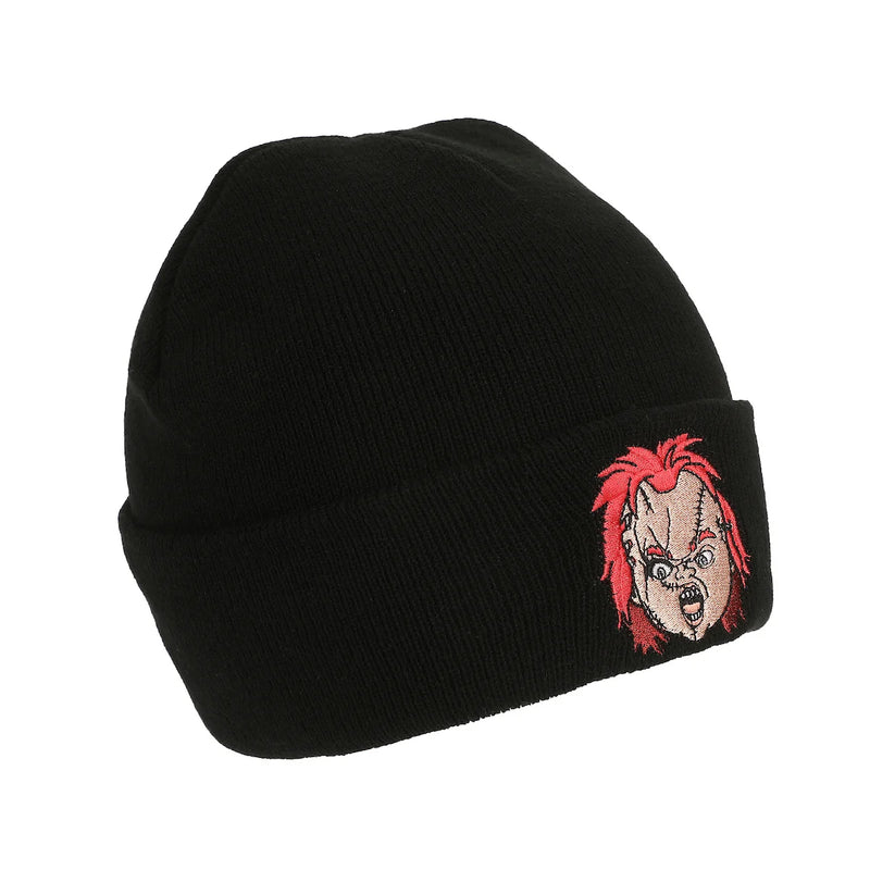 Cargue la imagen en el visor de la galería, Bioworld Child's Play - Chucky Embroidery Black Acrylic Knit Standard Cuff Beanie
