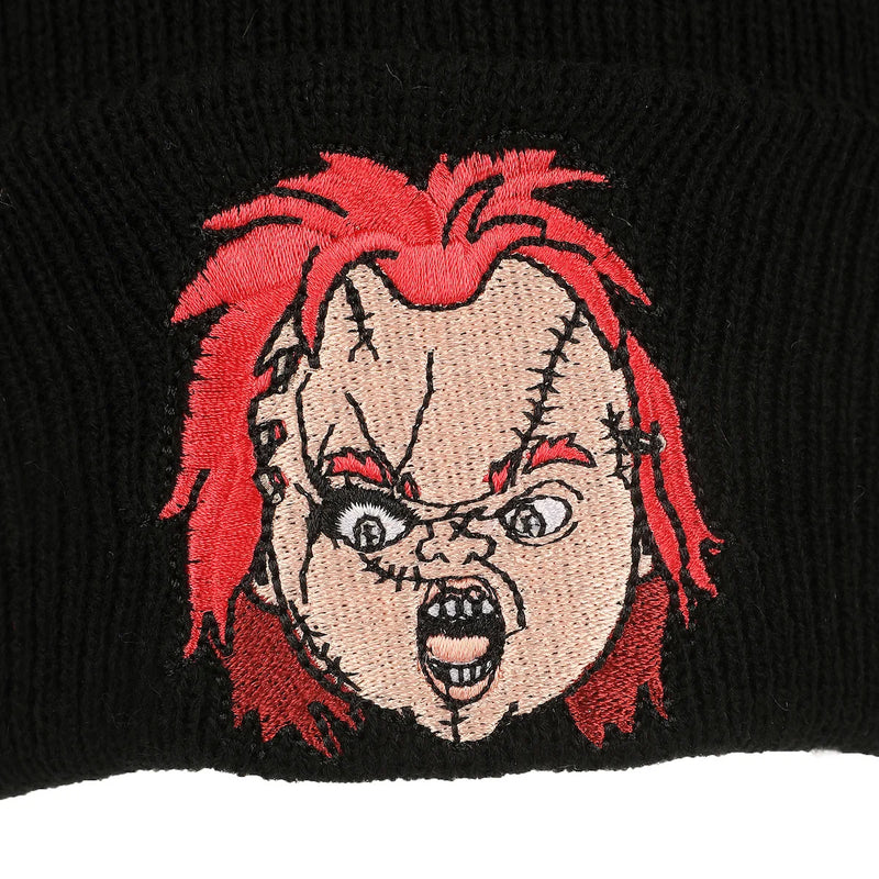 Cargue la imagen en el visor de la galería, Bioworld Child's Play - Chucky Embroidery Black Acrylic Knit Standard Cuff Beanie
