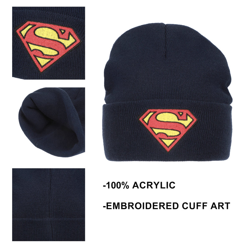 Cargue la imagen en el visor de la galería, DC Comics - Superman Logo Embroidery Navy Acrylic Knit Standard Cuff Beanie
