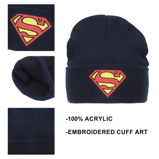 DC Comics - Superman Logo Embroidery Navy Acrylic Knit Standard Cuff Beanie