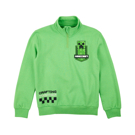 Minecraft Creeper Jumper - Youth Boy Green Quarter Zip Sweatshirt