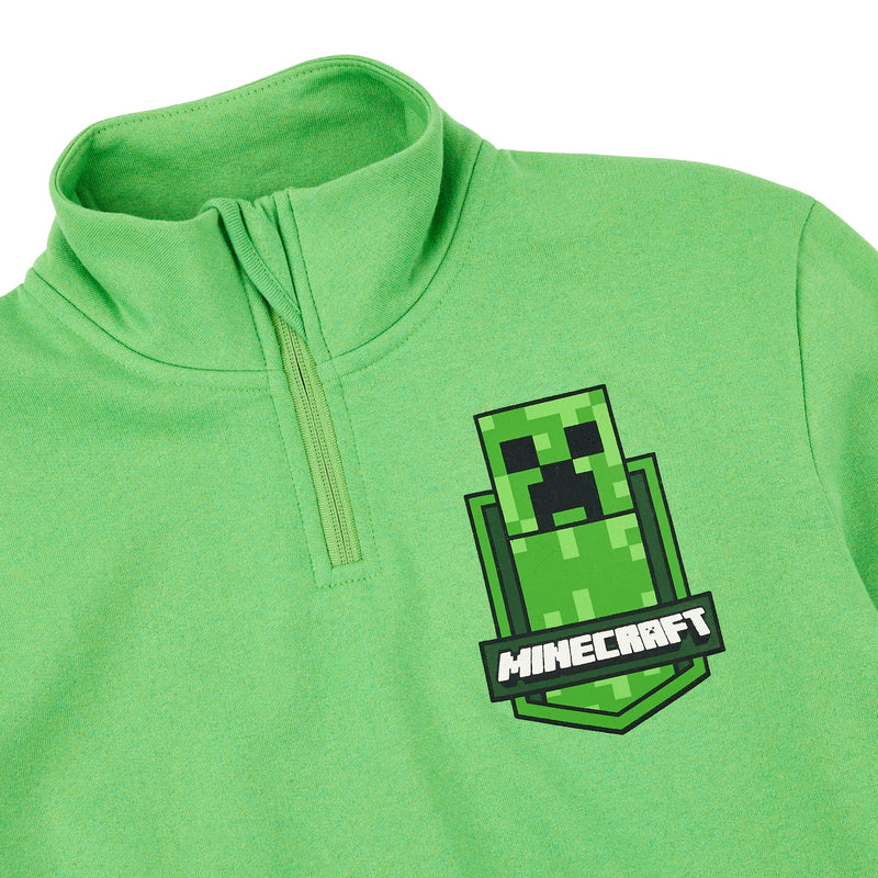 Load image into Gallery viewer, Minecraft Creeper Jumper - Youth Boy Green Quarter Zip Sweatshirt
