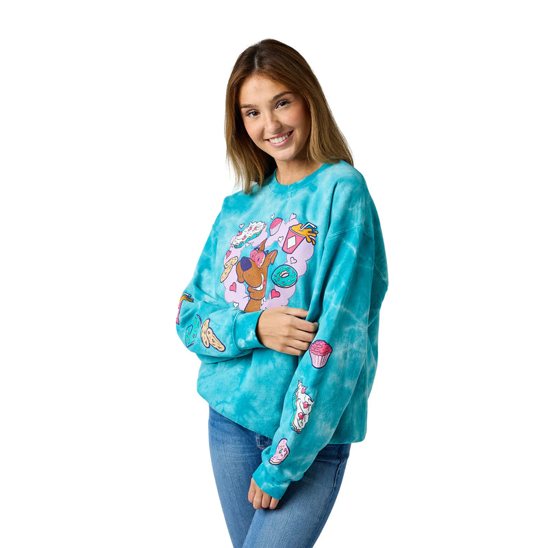 Load image into Gallery viewer, Bioworld Scooby Doo - Snacks Women's Blue Cloud Wash Crew Neck Sweatshirt
