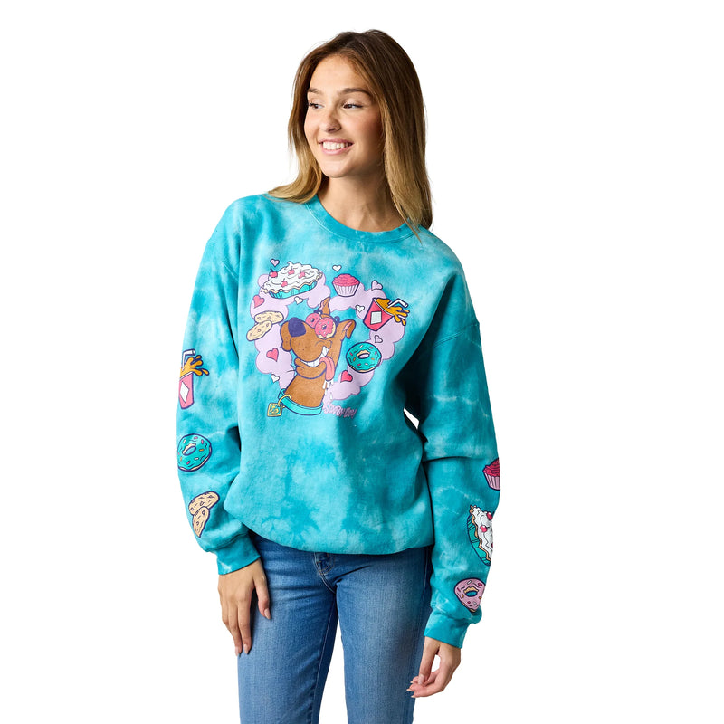 Load image into Gallery viewer, Bioworld Scooby Doo - Snacks Women's Blue Cloud Wash Crew Neck Sweatshirt
