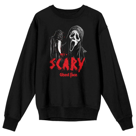 Bioworld Ghostface Scary Mask Men's  Black Crew Neck Sweatshirt