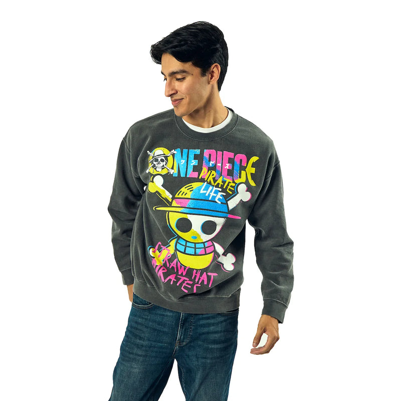 Load image into Gallery viewer, Bioworld One Piece - King Of The Pirates Adult Unisex Potassium Washed Crew Neck Long Sleeve Sweatshirt
