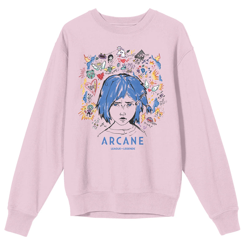 Cargue la imagen en el visor de la galería, Bioworld Arcane League Of Legends Powder Doodle Art Adult Cradle Pink Crew Neck Long Sleeve Sweatshirt
