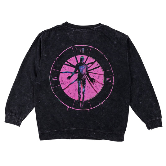 Stranger Things - Vecna CC TV Oversized Print on Men's Black Mineral Wash Sweatshirt