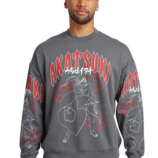 Bioworld Naruto Shippuden - Naruto Akatsuki Kanji Men's Black Crew Neck Sweatshirt