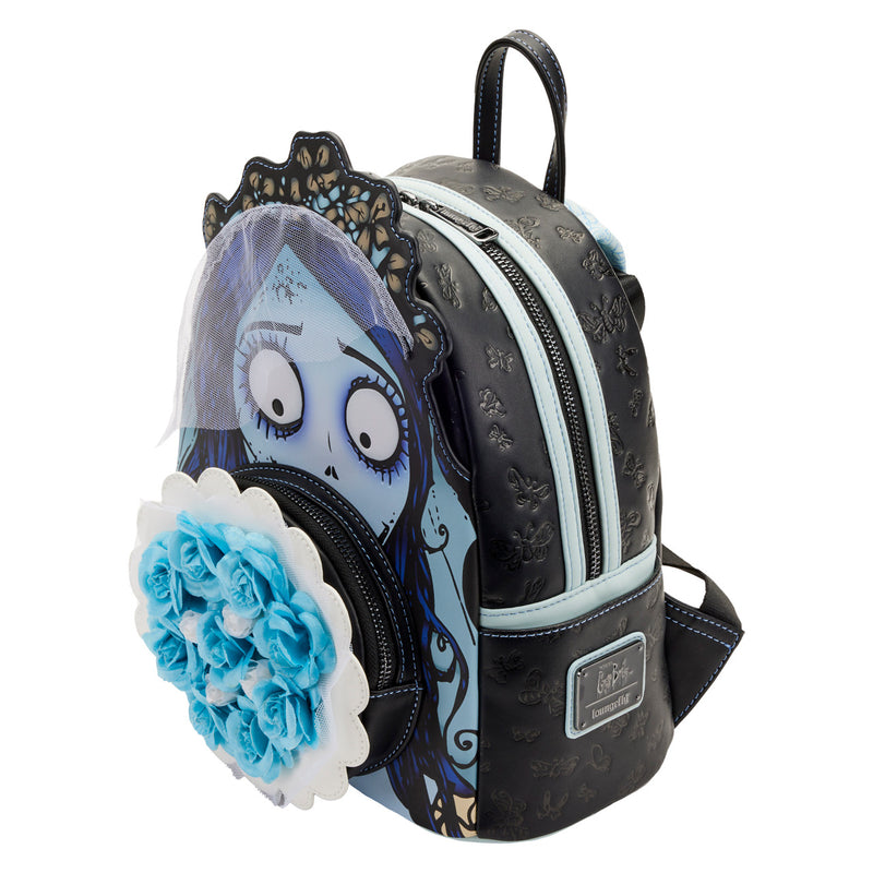Cargue la imagen en el visor de la galería, Backpack with character design and blue flower on a white background
