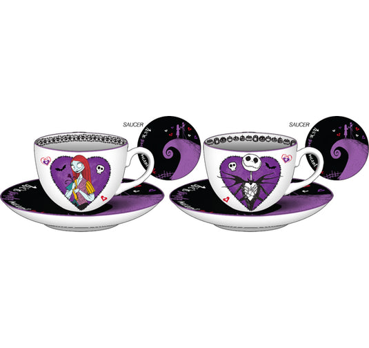 Disney : L'Étrange Noël de Monsieur Jack - Ensemble de 2 tasses à thé et soucoupes en os Jack Sally Hearts