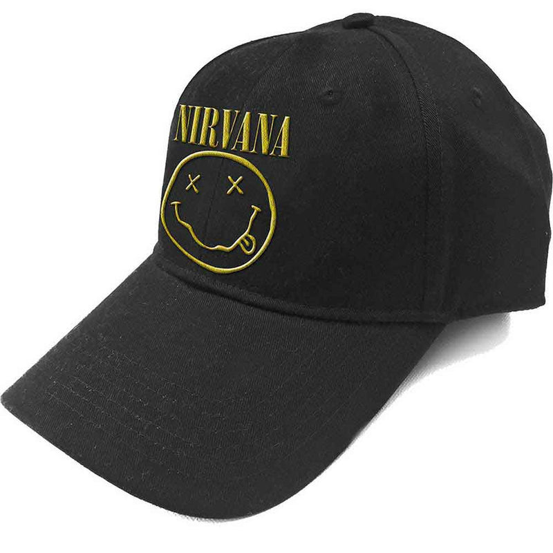 Load image into Gallery viewer, Nirvana Logo &amp; Happy Face Black Baseball Hat
