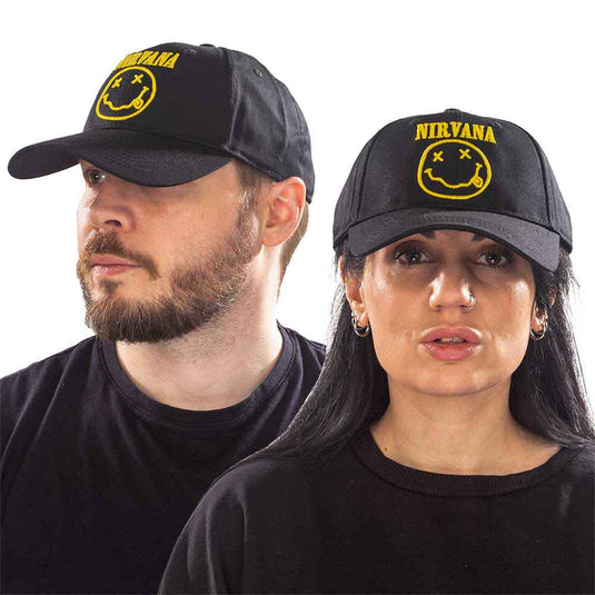 Nirvana Logo & Happy Face Black Baseball Hat