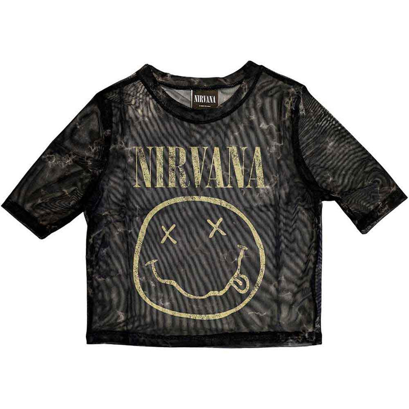 Nirvana 'Yellow Happy Face' Crop Top Ladies T-Shirt