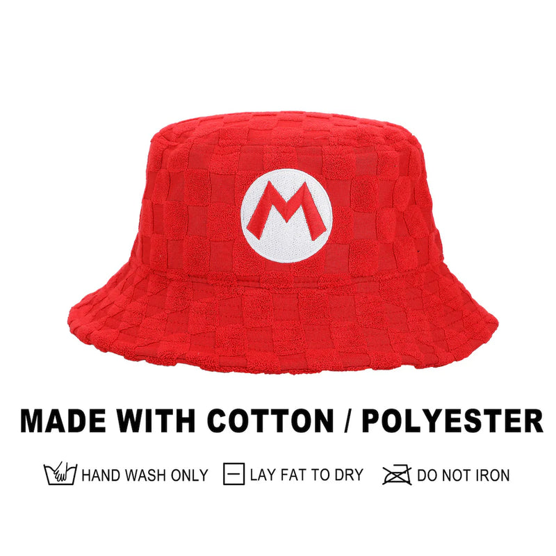 Cargue la imagen en el visor de la galería, Bioworld Super Mario - Mario Logo Men's Red Checkered Bucket Hat
