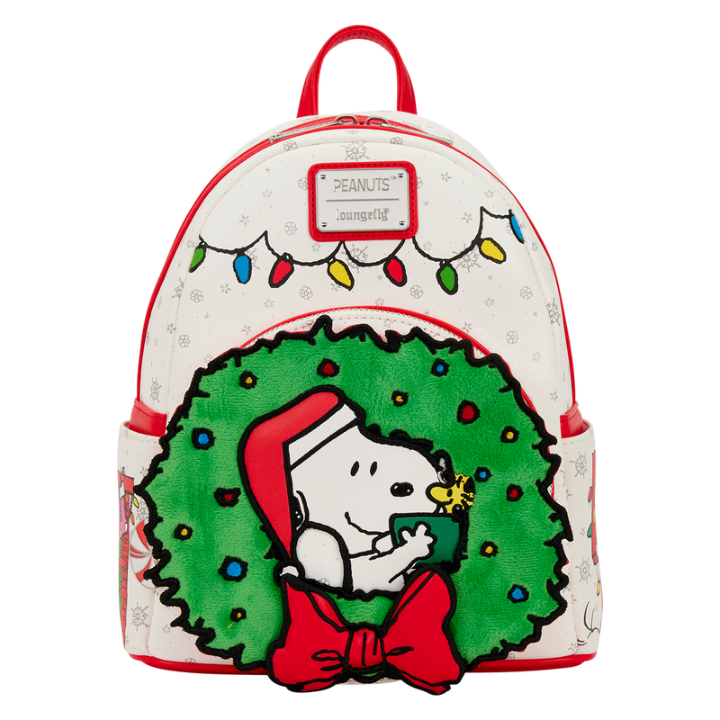 Cargue la imagen en el visor de la galería, Loungefly Peanuts - Snoopy &amp; Woodstock Holiday Plush Wreath Mini Backpack

