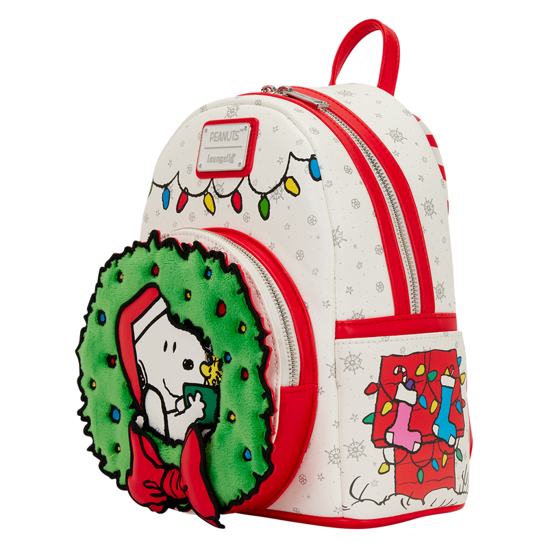 Cargue la imagen en el visor de la galería, Loungefly Peanuts - Snoopy &amp; Woodstock Holiday Plush Wreath Mini Backpack
