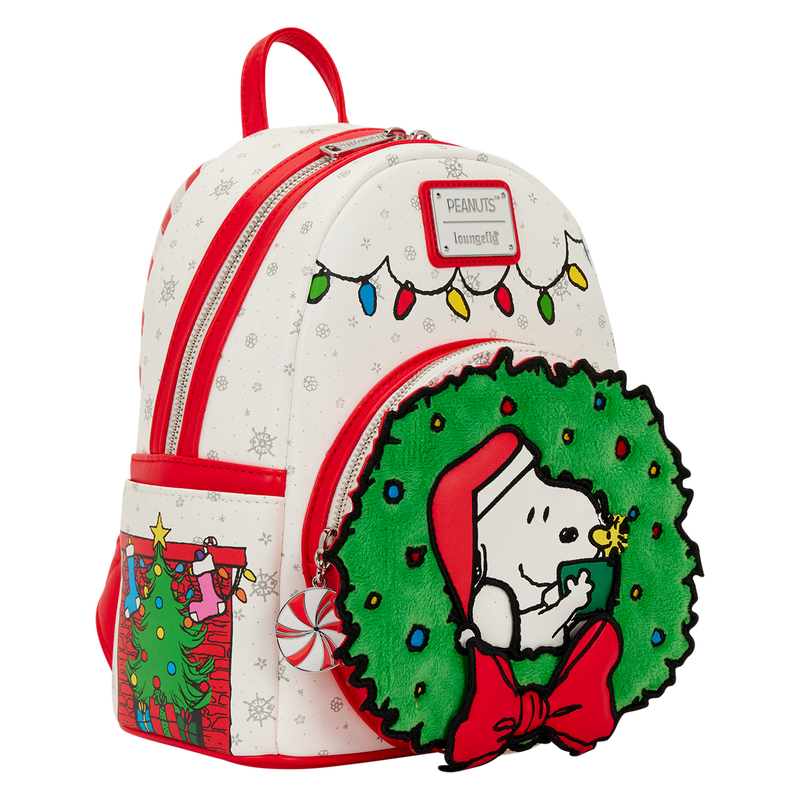 Cargue la imagen en el visor de la galería, Loungefly Peanuts - Snoopy &amp; Woodstock Holiday Plush Wreath Mini Backpack
