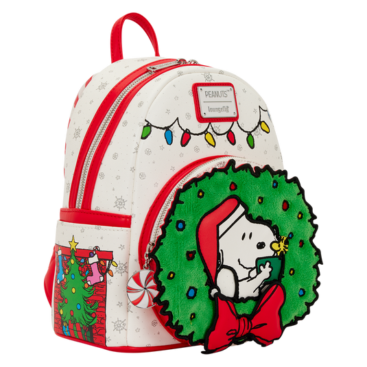 Loungefly Peanuts - Snoopy & Woodstock Holiday Plush Wreath Mini Backpack