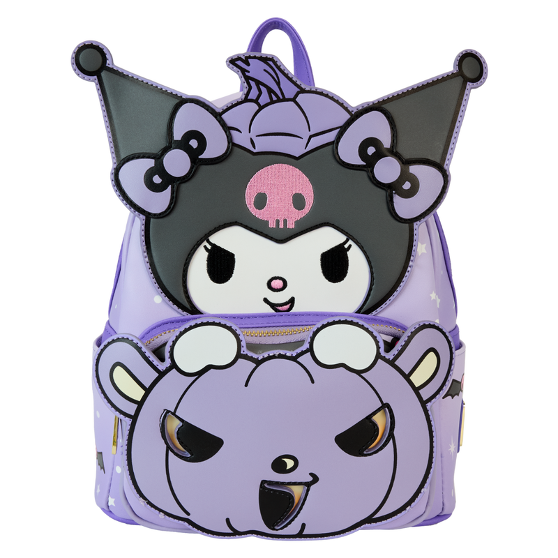 Load image into Gallery viewer, Loungefly Sanrio Kuromi Pumpkin Light Up Glow Mini Backpack
