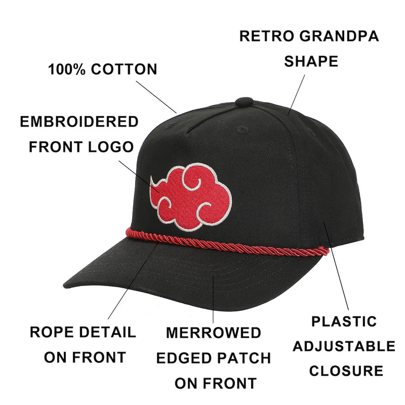 Chargez l'image dans la visionneuse de la galerie, Naruto - Embroidered Akatsuki Cloud Black Retro Grandpa Snapback Hat

