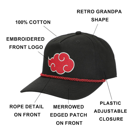 Naruto - Embroidered Akatsuki Cloud Black Retro Grandpa Snapback Hat