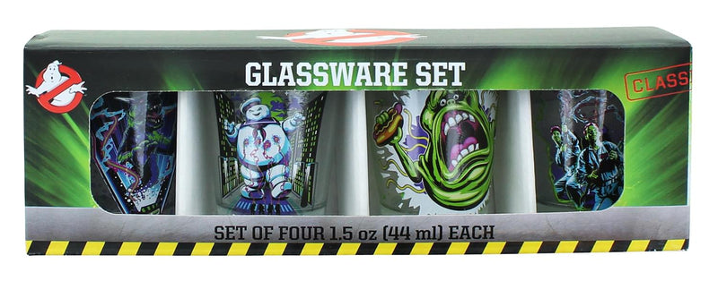 Ghostbusters - Juego de vasos de chupito de neón, vidrio transparente (paquete de 4)