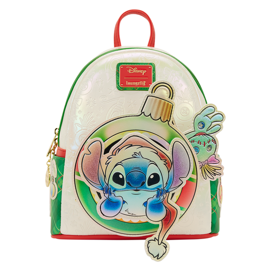 Loungefly Disney Lilo & Stitch - Stitch & Scrump Iridescent Holiday Ornament Mini Backpack