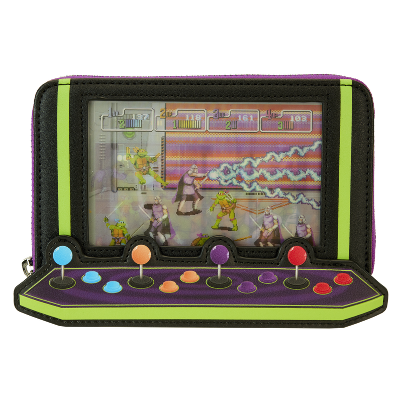 Load image into Gallery viewer, Loungefly Teenage Mutant Ninja Turtles 40th Anniversary Vintage Arcade Lenticular Glow Zip Around Wallet
