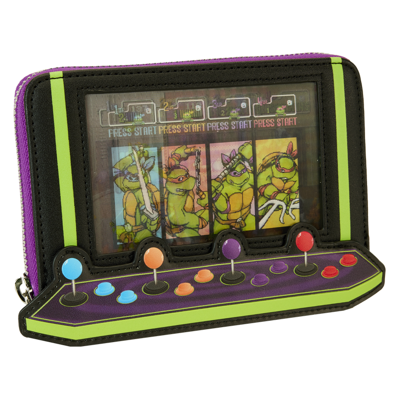 Teenage Mutant Ninja Turtles 40th Anniversary Vintage Arcade Lenticular Glow Zip Around Wallet