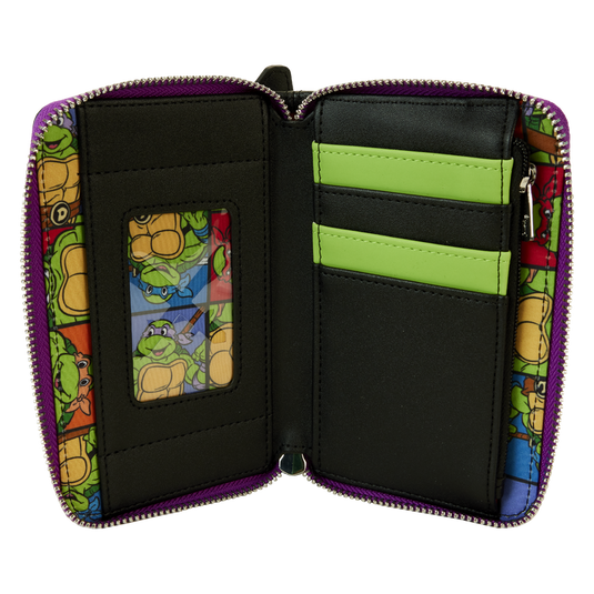 Loungefly Teenage Mutant Ninja Turtles 40th Anniversary Vintage Arcade Lenticular Glow Zip Around Wallet