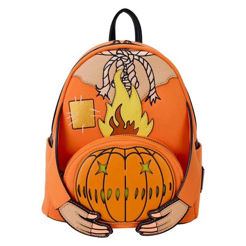 Load image into Gallery viewer, Loungefly Trick &#39;R Treat Flaming Pumpkin Head Sam Light Up Glow Mini Backpack
