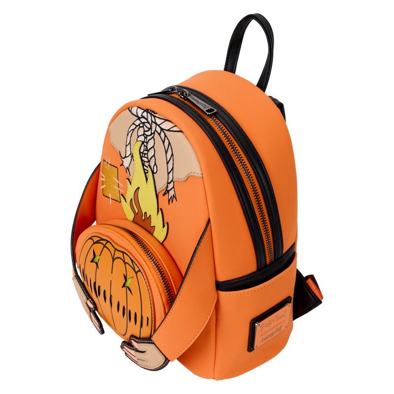 Load image into Gallery viewer, Loungefly Trick &#39;R Treat Flaming Pumpkin Head Sam Light Up Glow Mini Backpack
