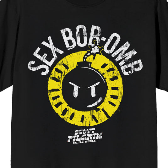 Bioworld Scott Pilgrim vs. The World $ex Bob Omb Adult Black Crew Neck Short Sleeve Tee T-Shirt