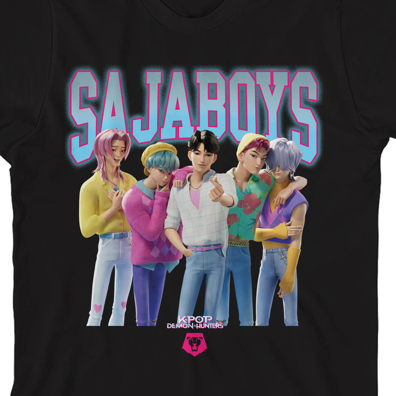 Load image into Gallery viewer, K-Pop Demon Hunters - Group Saja Boys Youth Black Crew Neck Short Sleeve T-Shirt
