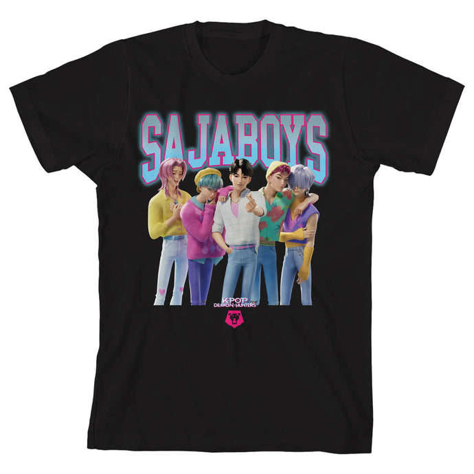 K-Pop Demon Hunters - Group Saja Boys Youth Black Crew Neck Short Sleeve T-Shirt