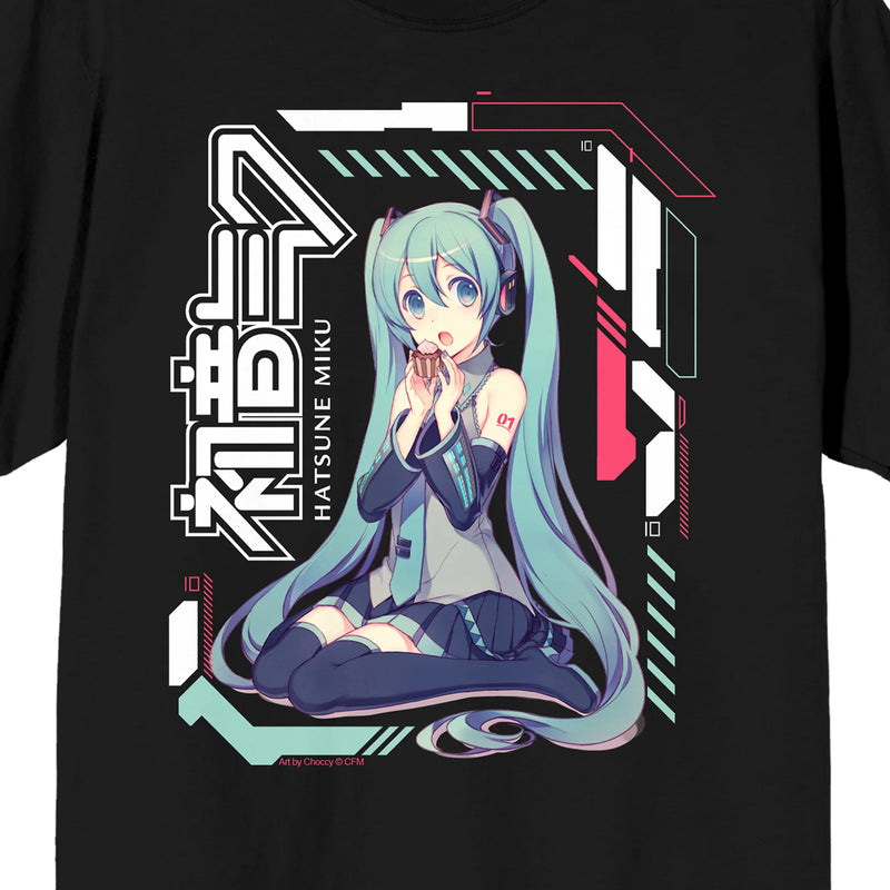 Chargez l'image dans la visionneuse de la galerie, Bioworld Hatsune Miku - Futuristic Patterns Adult Black Crew Neck Short Sleeve T-Shirt
